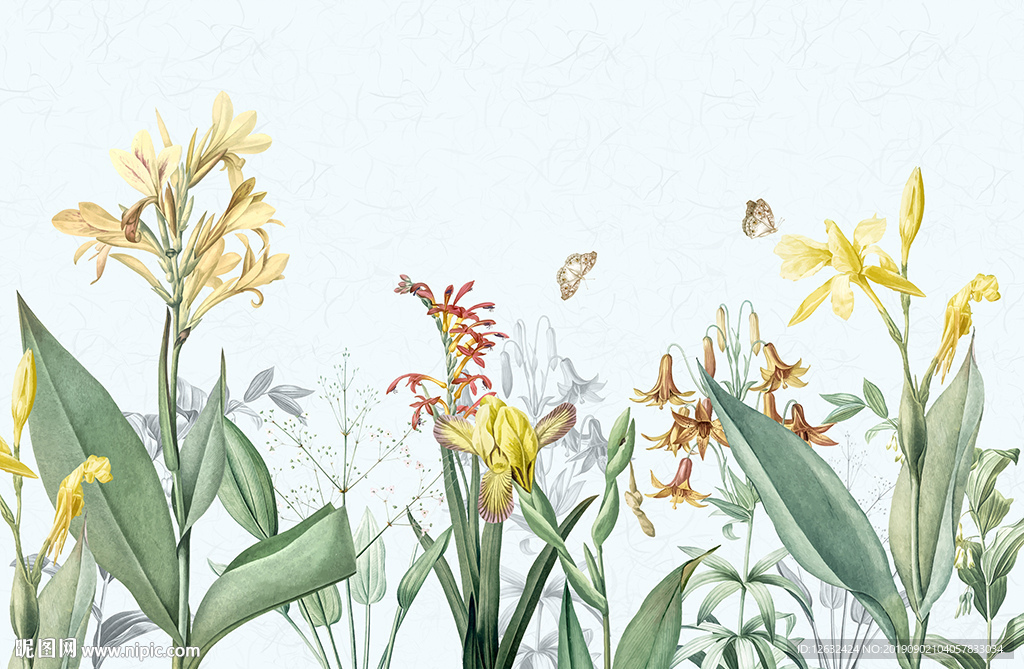 手绘欧式热带植物手绘花朵沙发电