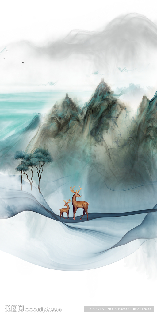 新中式风景山水画 TIF分层