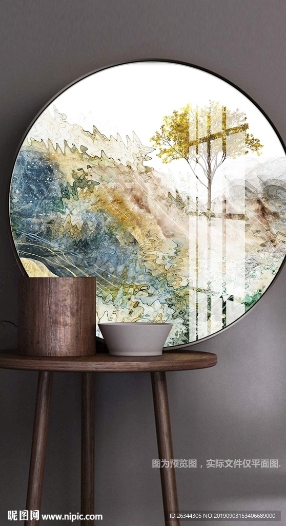 山水圆形晶瓷画装饰画