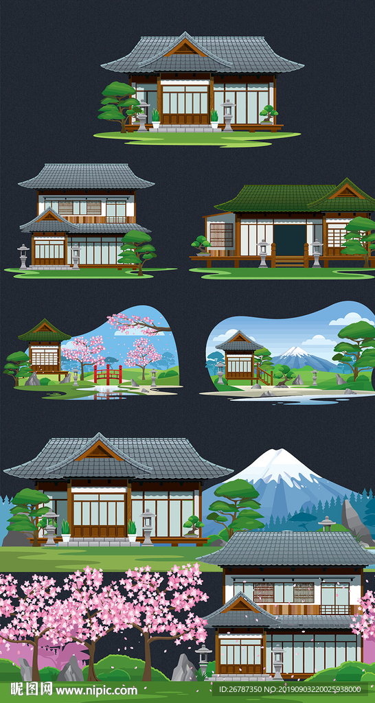 矢量日本民间古建筑