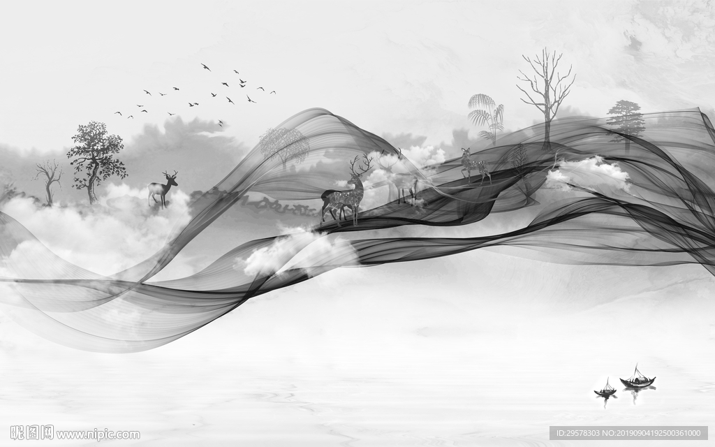 线条精美新国画 TIF分层