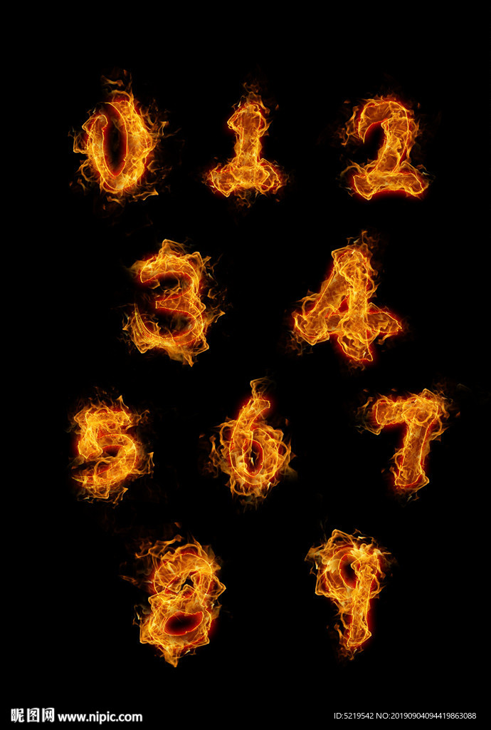高清火焰字数字psd素材