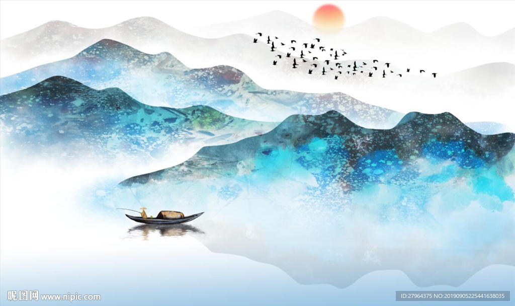 新中式禅意水墨山水背景墙