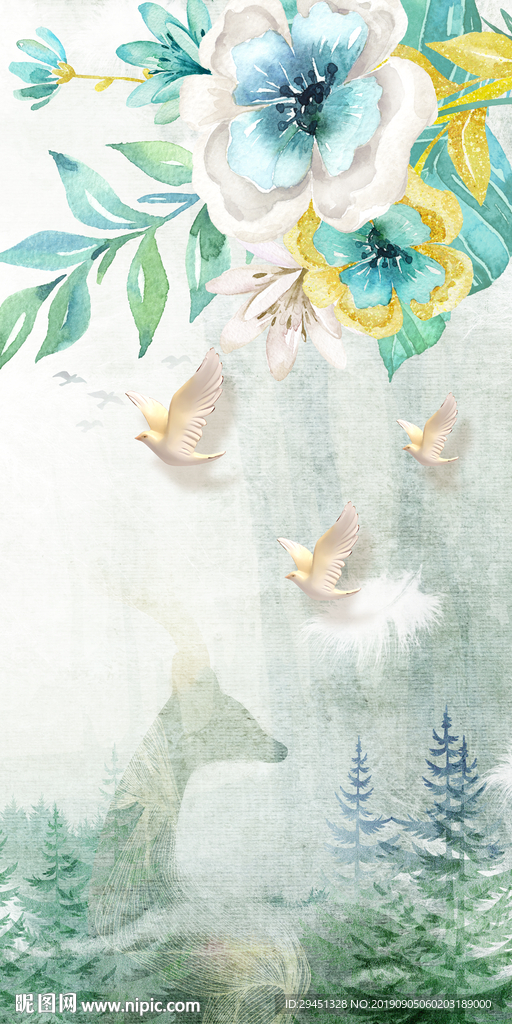 手绘花纹 TIF分层 玄关画