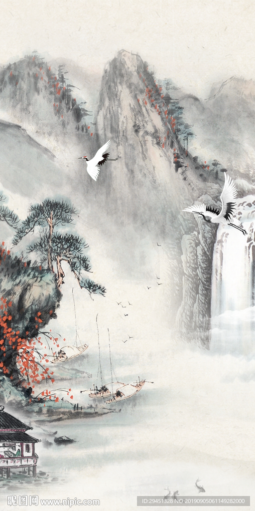 国画山水 TIF分层 玄关画