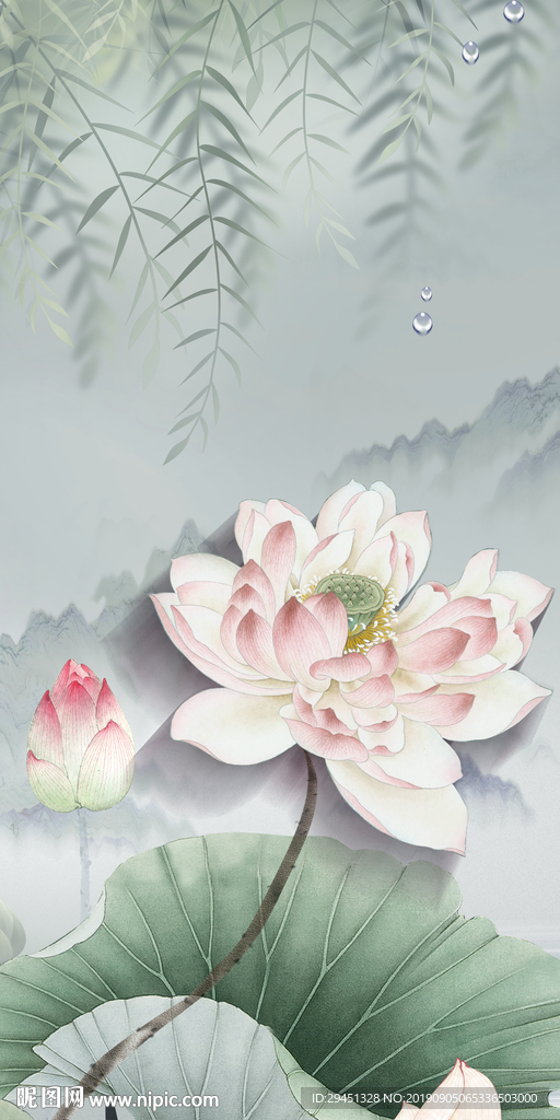 荷花新玄关画 TIF分层画