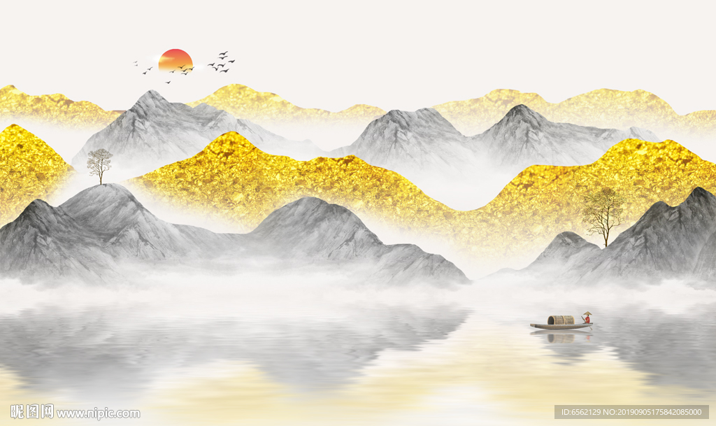 新中式水墨山水电视背景墙