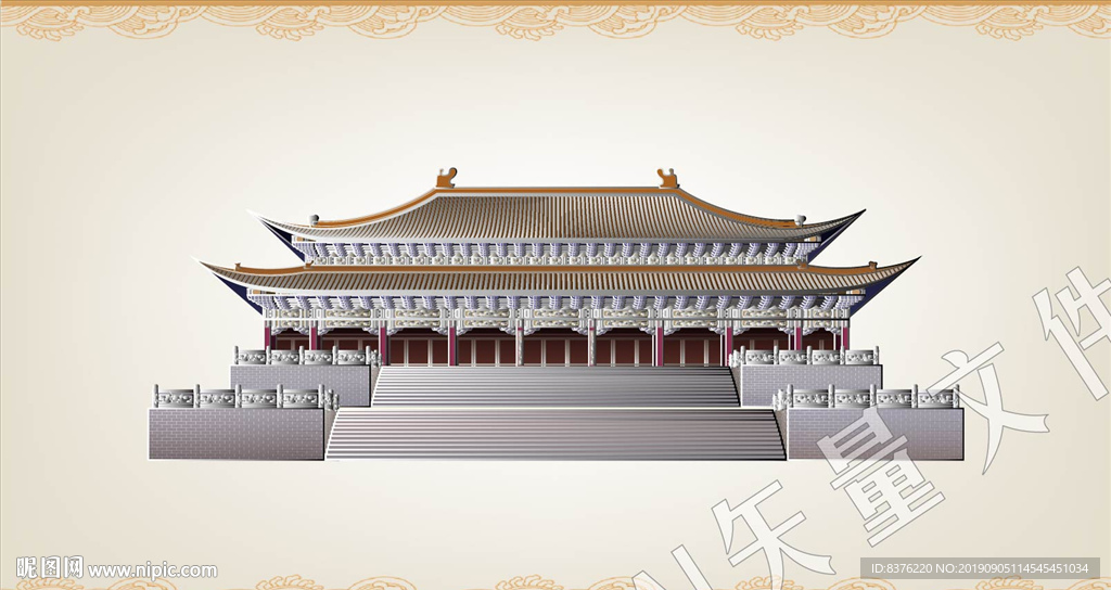 线描古建筑