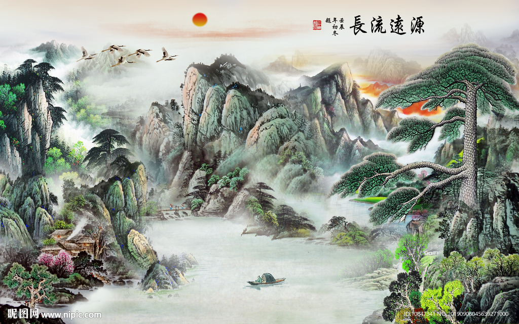 中式 意境山水国画 TIF分层