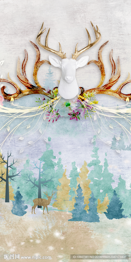 麋鹿北欧玄关画 TIF分层