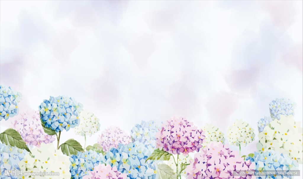 现代简约手绘水彩绣球花电视背景