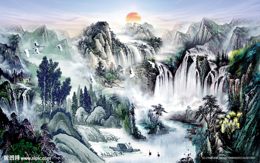 水墨画 国画风景画 TIF分层