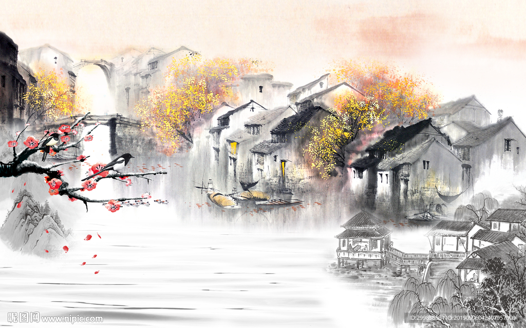 江南山水高清画 TIF分层