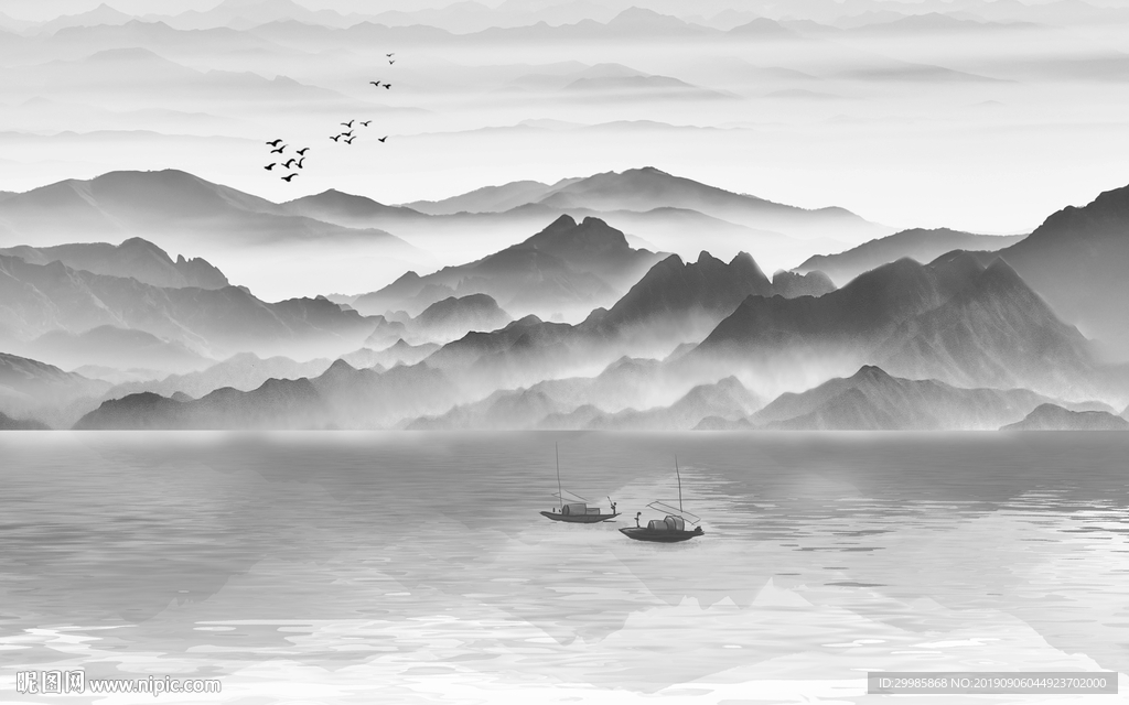 高档 国画风景画 TIF分层