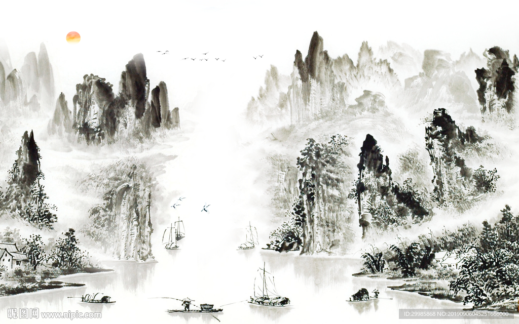 山水画 国画水墨画 TIF分层