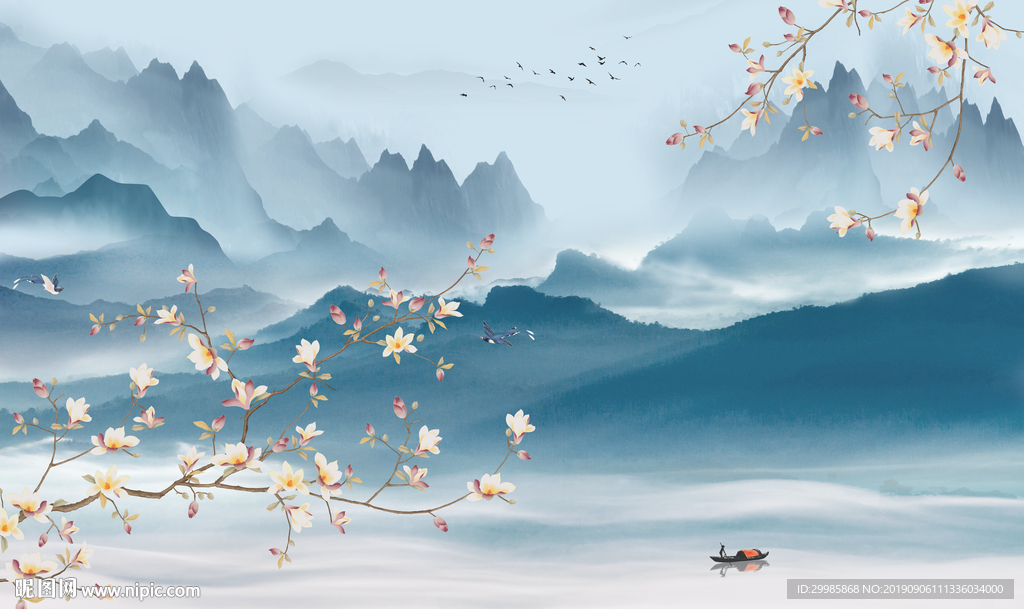 新中式国画风景画 TIF分层