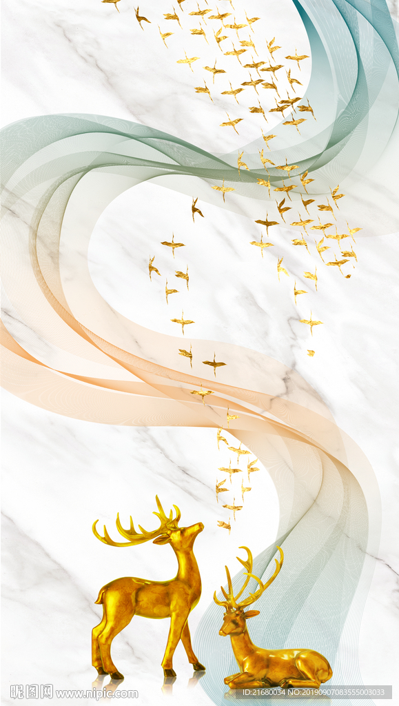 北欧抽象线条装饰画麋鹿