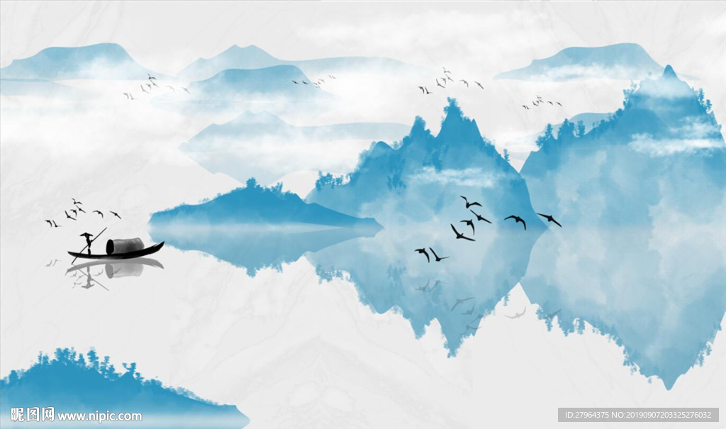 中国风意境山水水墨画电视背景墙