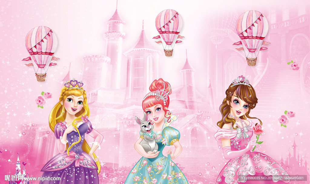 粉色小公主城堡儿童房背景墙