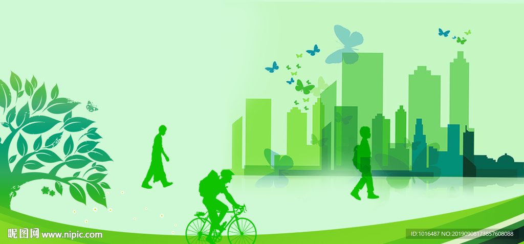 节气微信稿绿色环保出行骑行手绘