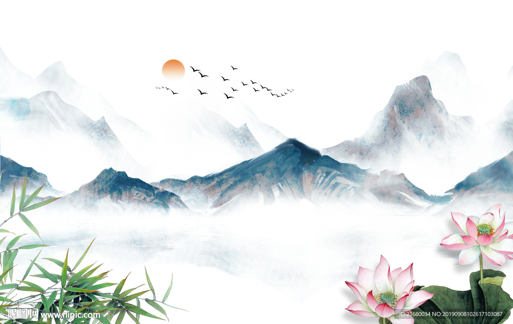 新中式山水荷花