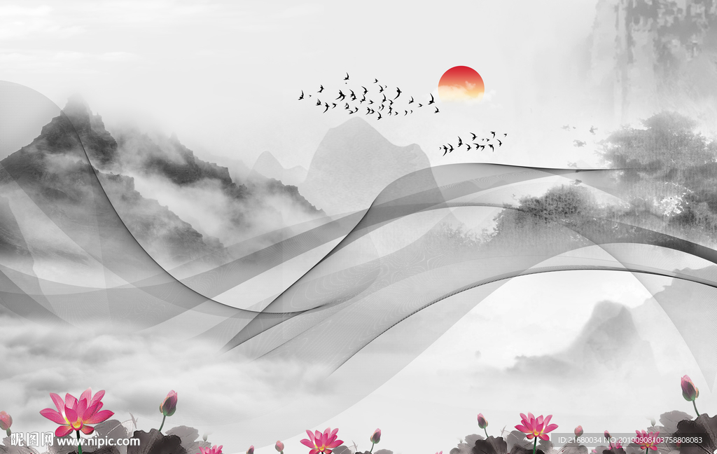 新中式山水水墨背景墙