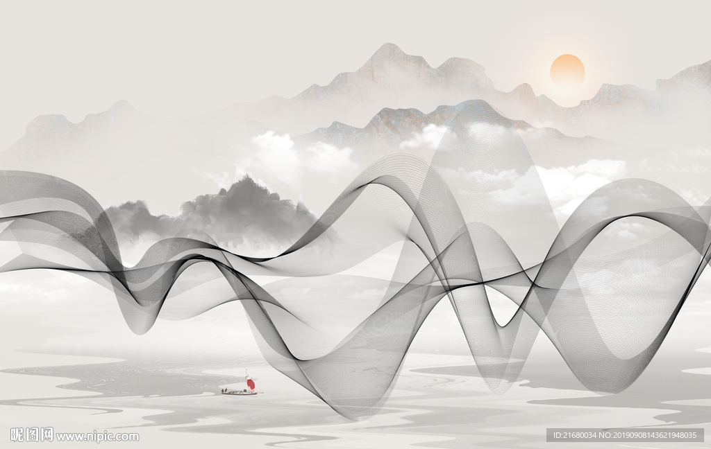 抽象线条山水背景墙