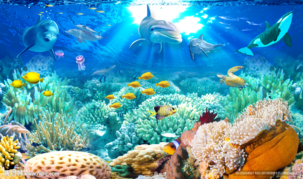 海洋海底世界背景墙设计图
