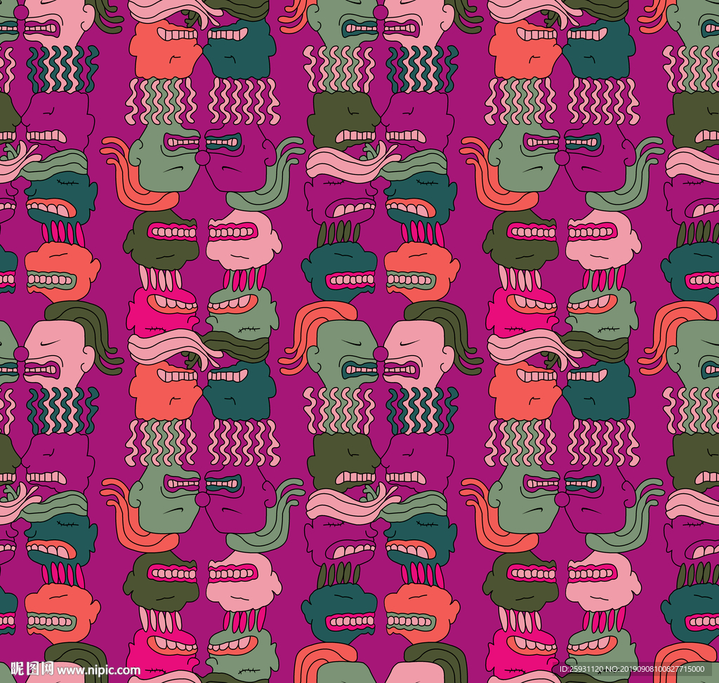 手绘抽象民族风格人物服装印花