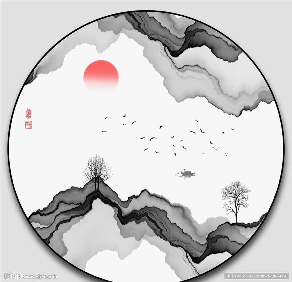 圆形水墨画