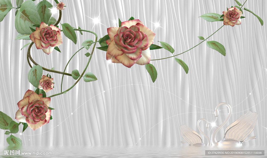 玫瑰花藤琉璃光油背景立体背景墙