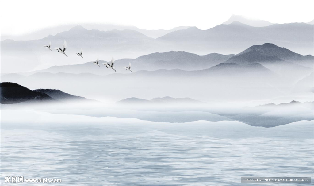 新中式创意水墨山水背景墙大美山