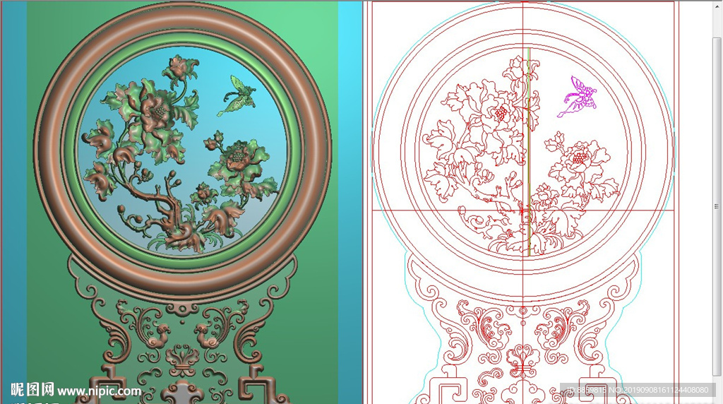 牡丹 花开富贵 圆屏风 花鸟牡