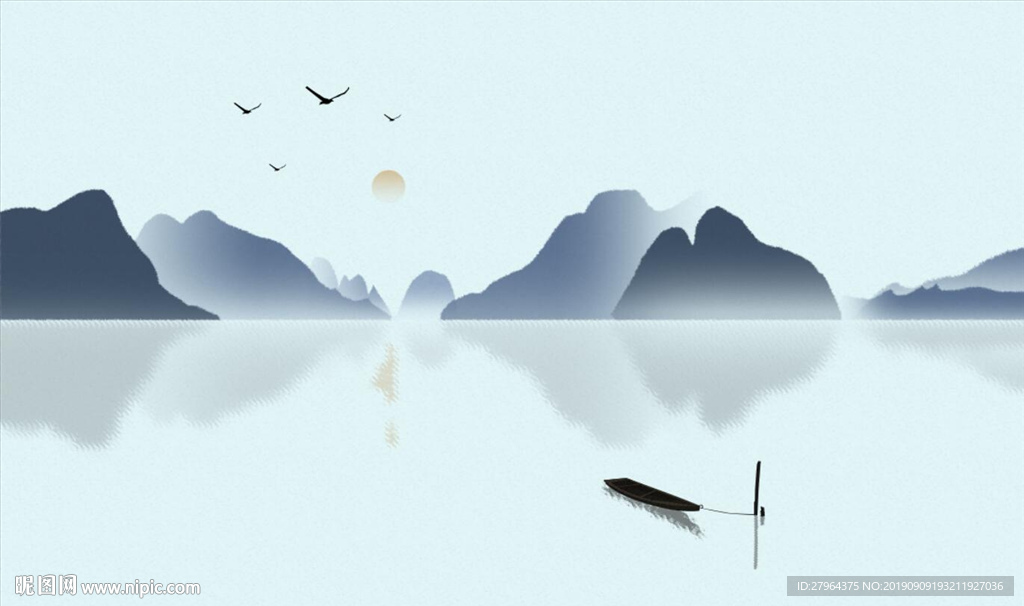 中国风意境小船水墨剪影电视背景