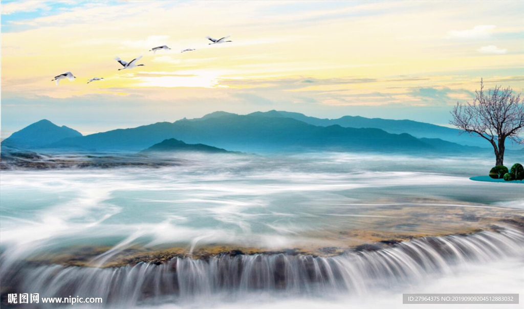 现代山水风景背景墙
