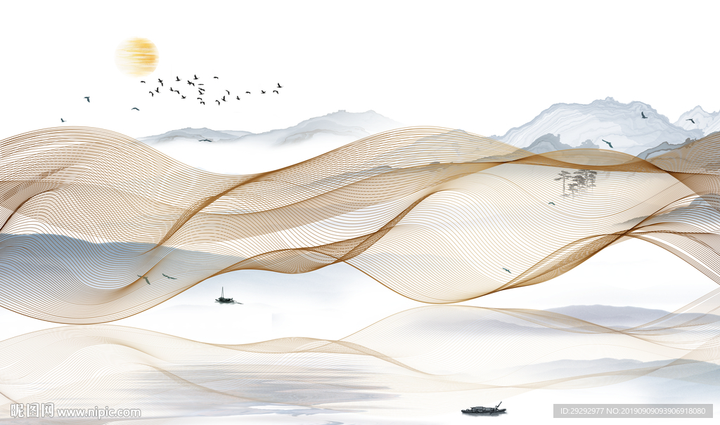 新中式山水线条背景墙