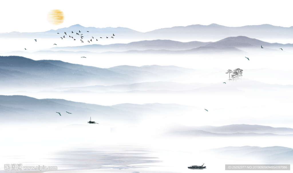 新中式山水抽象背景墙