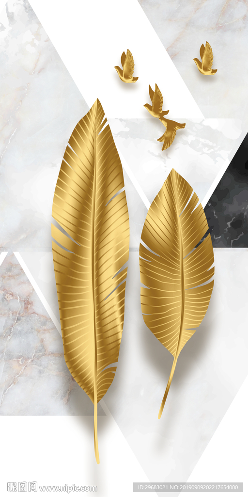 金色几何羽毛 TIF分层画