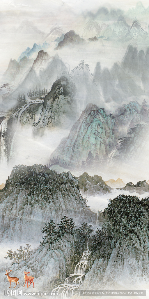 高清 中式山水玄关 TIF分层