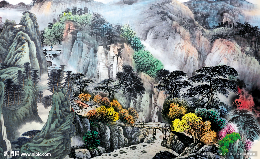 国画风景背景墙