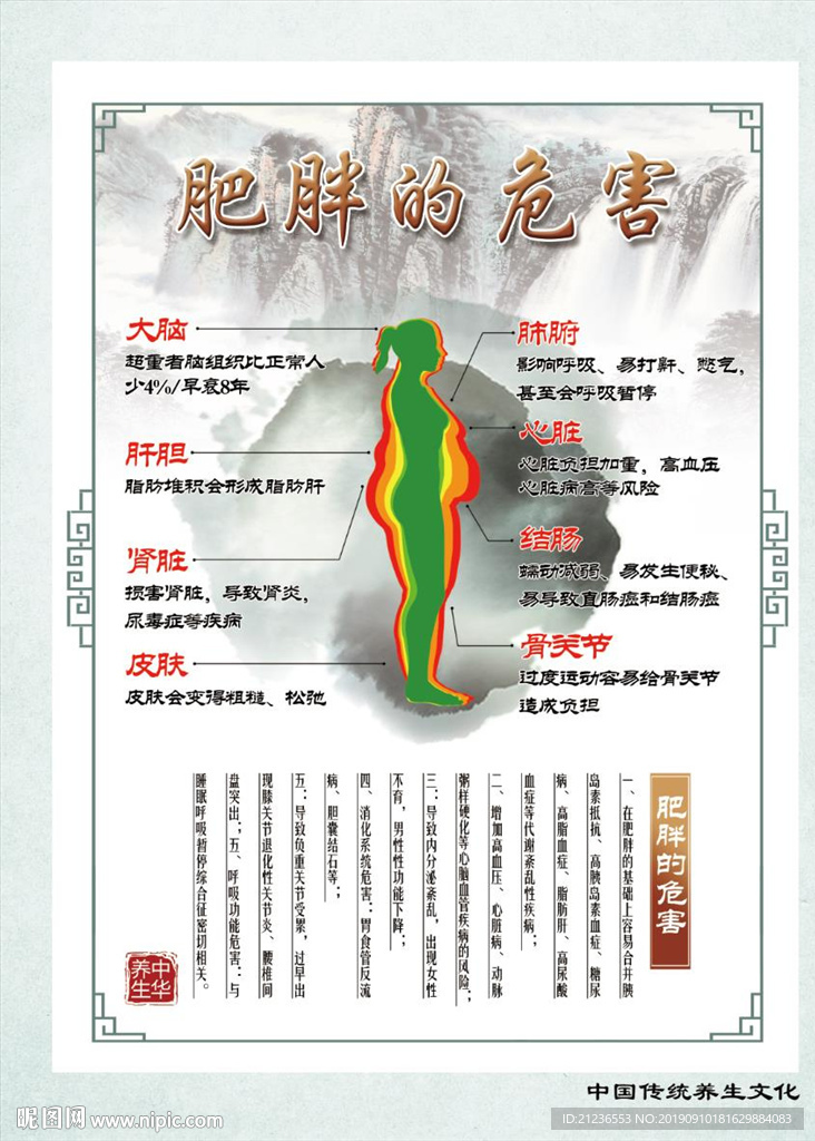 肥胖的危害 养生展板