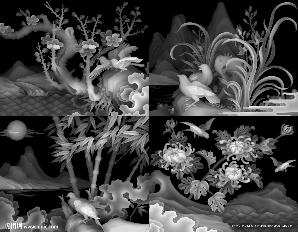 精雕灰度图 梅兰竹菊