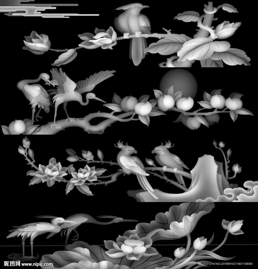 精雕灰度图花鸟2