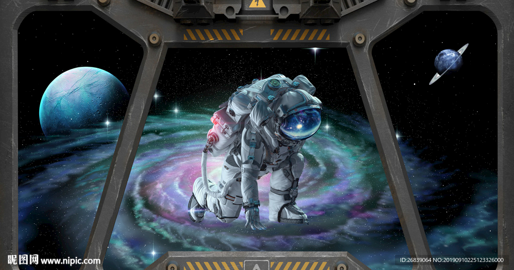 太空星球宇航员背景墙