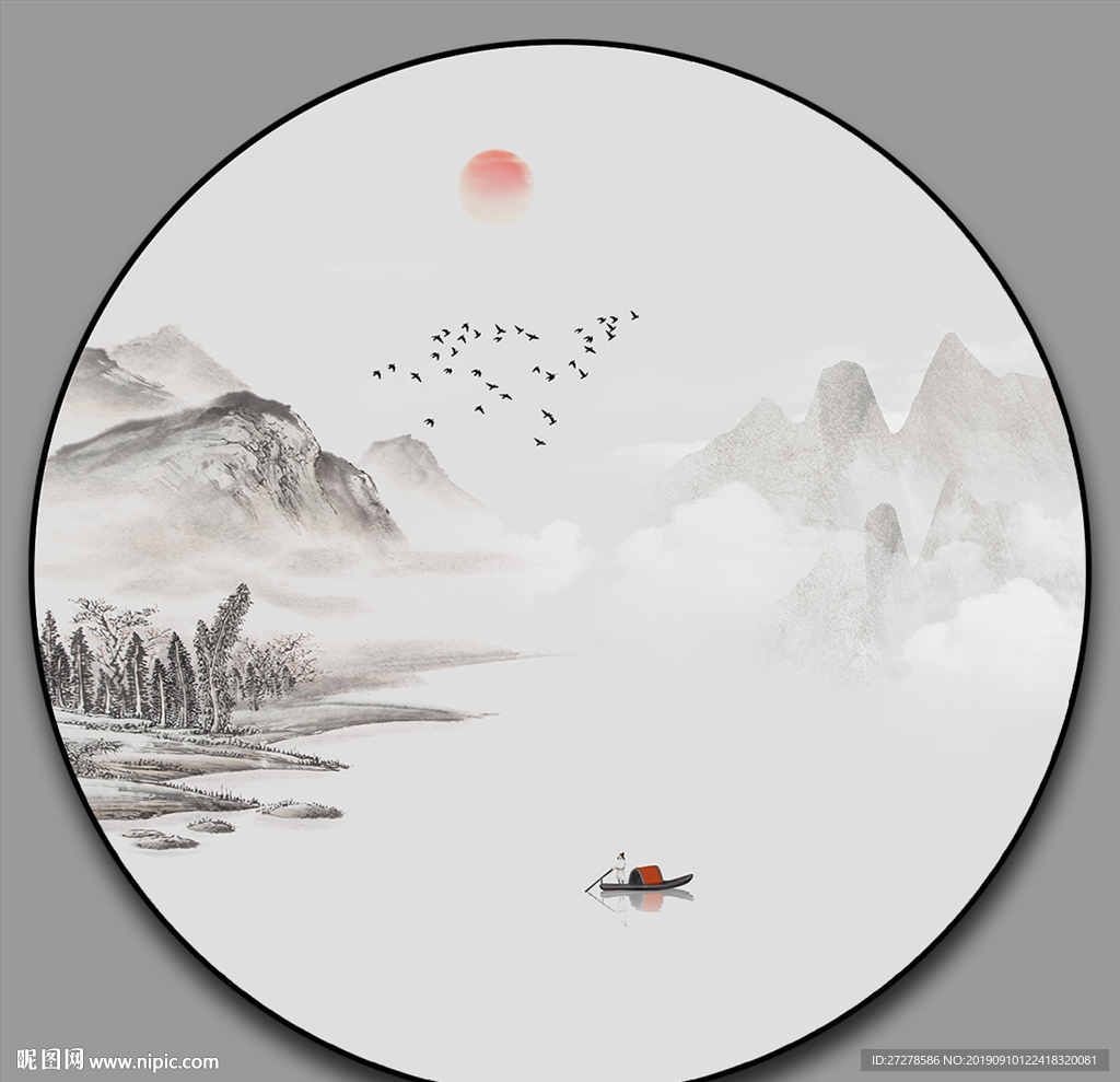 圆形山水画