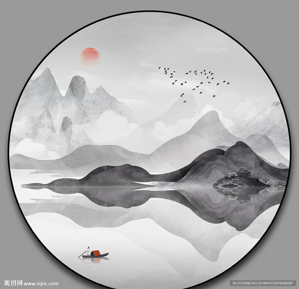 圆形水墨山水