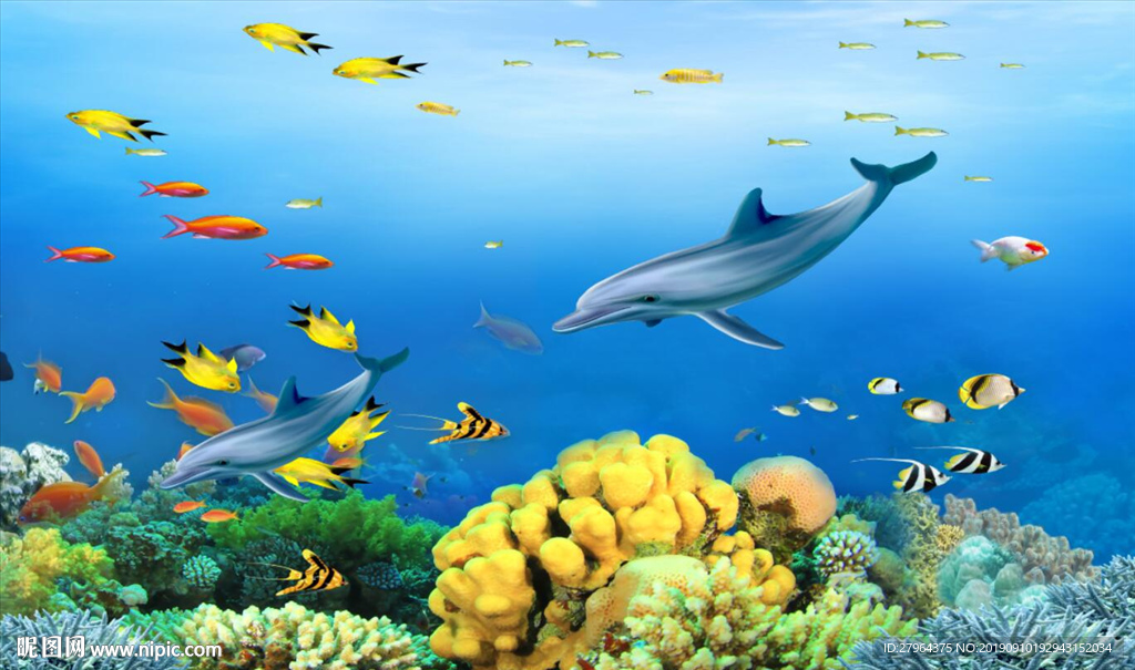 现代海底世界海豚背景墙