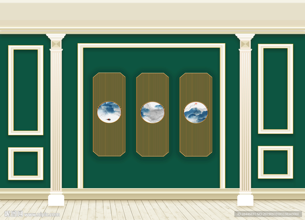 3D立体护墙板新中式背景墙