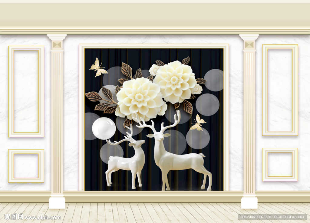 3D立体护墙板新中式背景墙