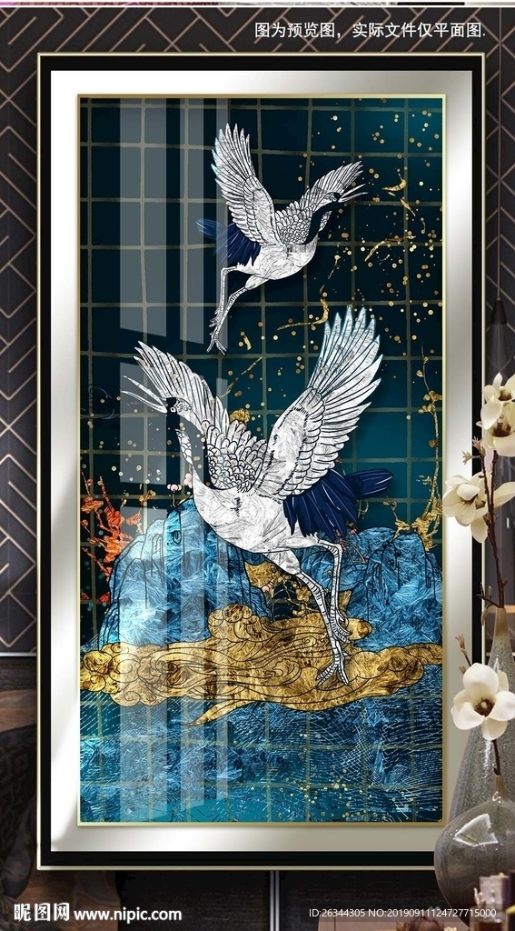 玄关过道祥和仙鹤中式装饰画晶瓷